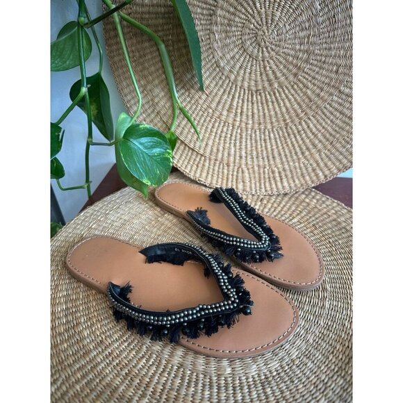 A new day women’s size 6.5 black beaded flip-flops - Picture 1 of 8